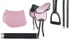 Shettysattel-Set Beginner Sattelset 5-teilig für Shetty, Holzpferd Farbe pink HKM